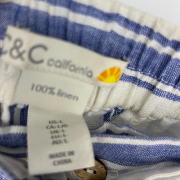 C&C California Blue & White Striped Linen Shorts Slant Front Pocket Size L - Picture 3 of 4